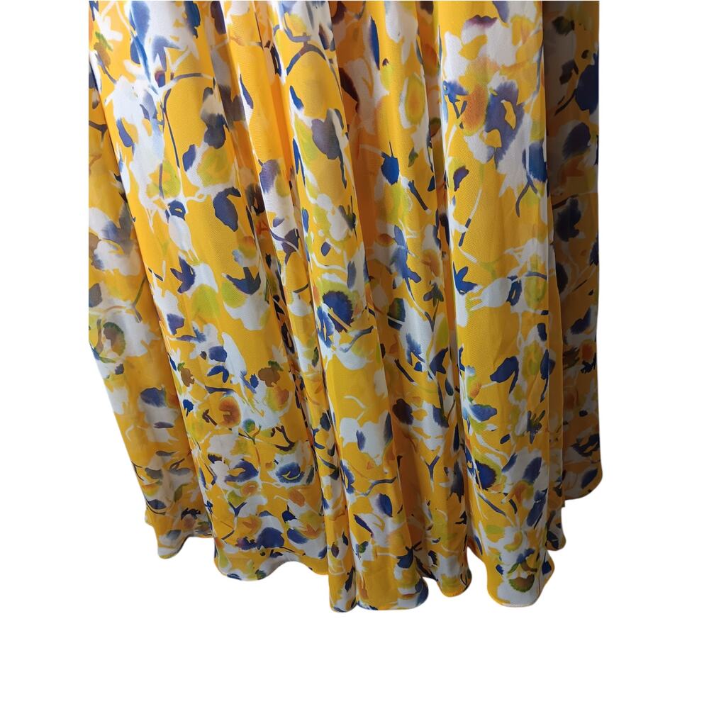 New with tags Mac Duggal 70206 Yellow Floral Maxi Dress Plunge V Size 0 - Picture 7 of 15